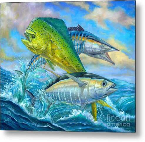 Mahi Mahi Metal Print featuring the painting Wahoo Mahi Mahi And Tuna by Terry Fox