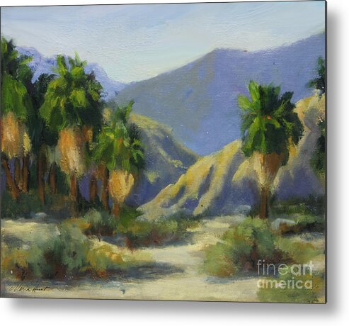 Desert Scene Metal Print featuring the painting California Palms in the Preserve by Maria Hunt