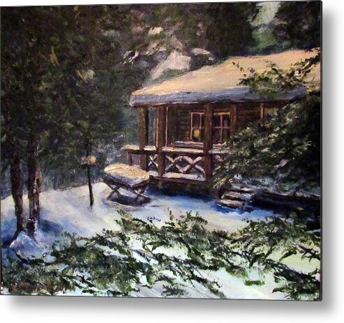 Landscape Metal Print featuring the painting Walsh Cabin On Cranberry Lake by Denny Morreale