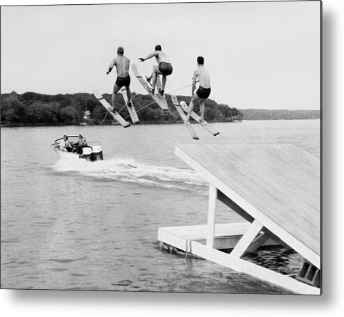 1950s Metal Print featuring the photograph Water Ski Show Jumpers by Underwood Archives