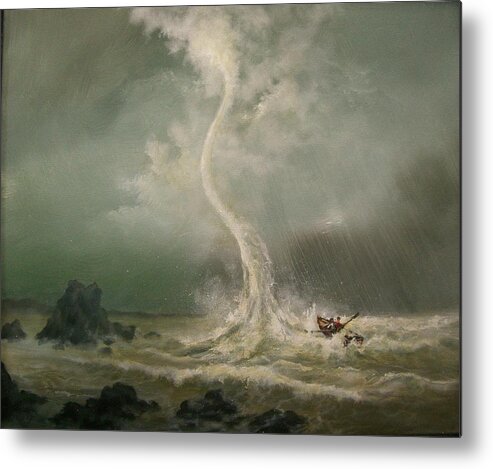  Boat Metal Print featuring the painting Water Spout Peril by Tom Shropshire