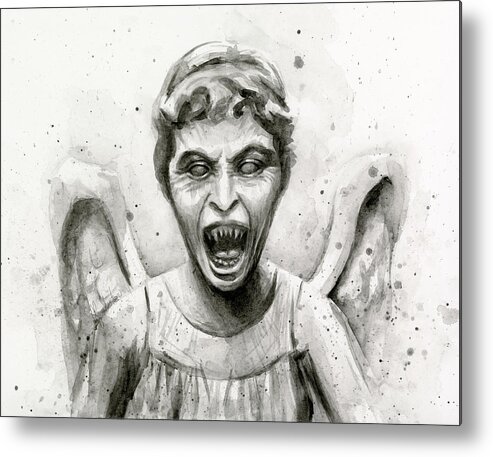 Weeping Metal Print featuring the painting Weeping Angel Watercolor - Don't Blink by Olga Shvartsur