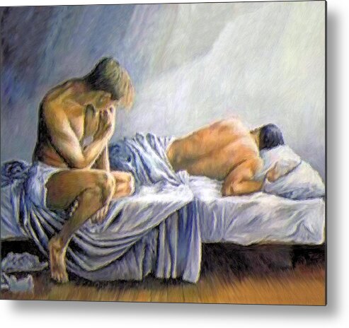 Dreaming Metal Print featuring the painting What is He Dreaming by Troy Caperton