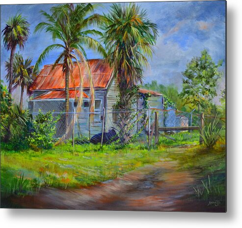 Florida Landscape Painting Metal Print featuring the painting When the Cow came Home by AnnaJo Vahle