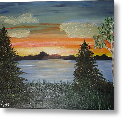 Landscape Metal Print featuring the painting When the Sun Goes Down by Angie Butler