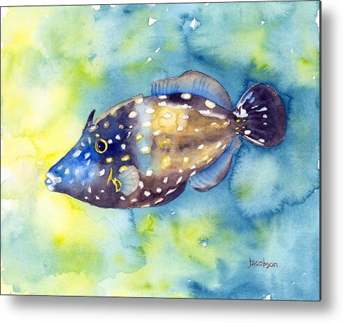 Filefish Metal Print featuring the painting Whitespot Filefish by Pauline Walsh Jacobson