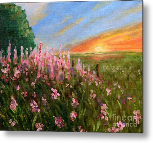 Hilary J England Metal Print featuring the painting Wildflowers at twilight by Hilary England