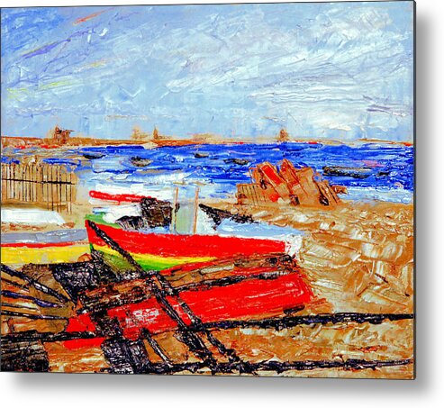 Boat Water Sea Bay Sand Shadow Metal Print featuring the painting Winter at Provincetown by Michael Daniels