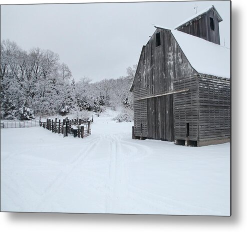 Snow Metal Print featuring the photograph Winter Barn 2 by Coby Cooper