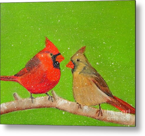Art Metal Print featuring the painting Winter Cardinals by Shelia Kempf
