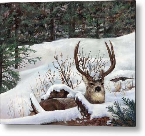 Deer Metal Print featuring the painting Winter Rest by Karen Cade