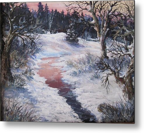 Snow Metal Print featuring the painting Winter warmth by Megan Walsh