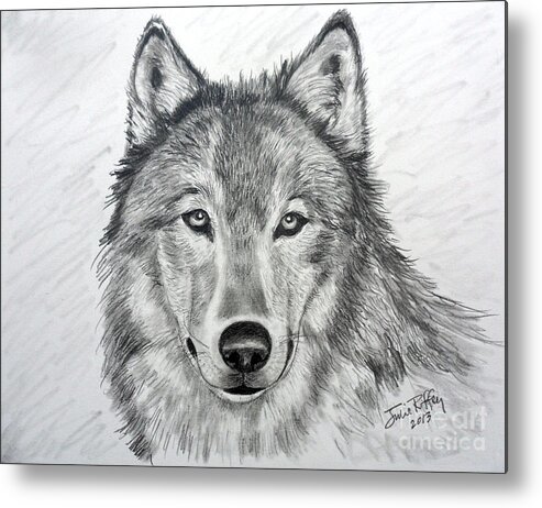 Wolf Metal Print featuring the drawing Wolf by Julie Brugh Riffey