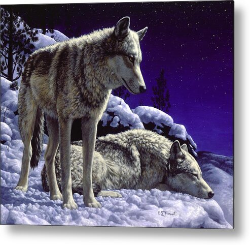 Wolf Metal Print featuring the painting Wolf Painting - Night Watch by Crista Forest