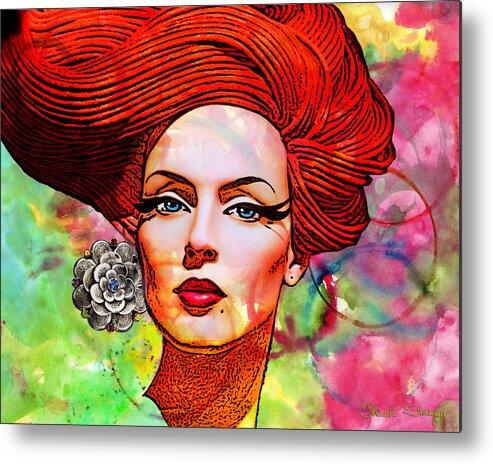 Redhead Metal Print featuring the mixed media Woman With Earring by Chuck Staley