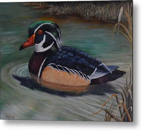 Wood Duck Metal Print featuring the painting Wood Duck by Nancy Lauby