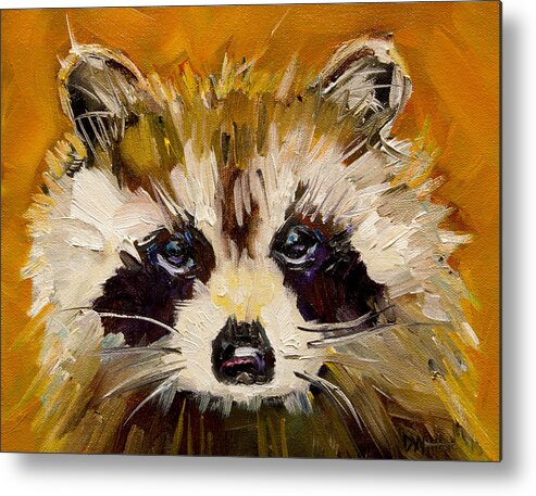 Racoon Metal Print featuring the painting WOODLAND Racoon by Diane Whitehead