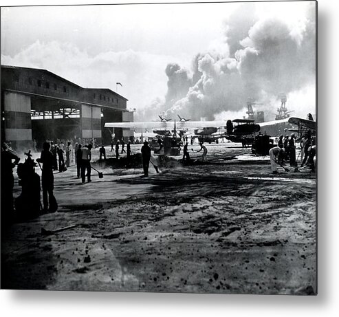 Wwii Metal Print featuring the photograph WWII Pearl Harbor Attack from Ford Island by Historic Image