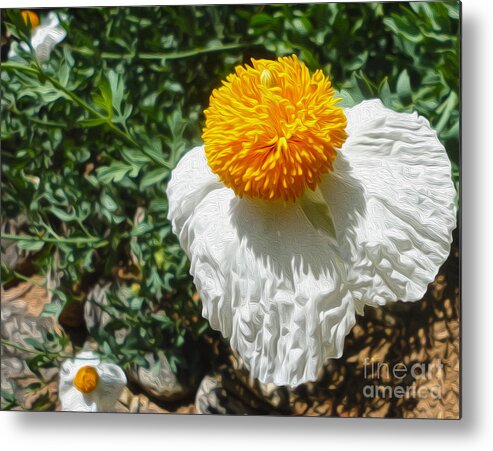Yellow Metal Print featuring the painting Yellow Flower - 02 by Gregory Dyer