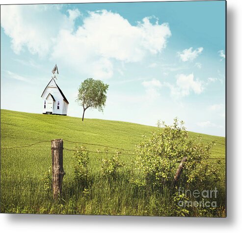 Abstract Metal Print featuring the photograph Old country school house on a hill #1 by Sandra Cunningham