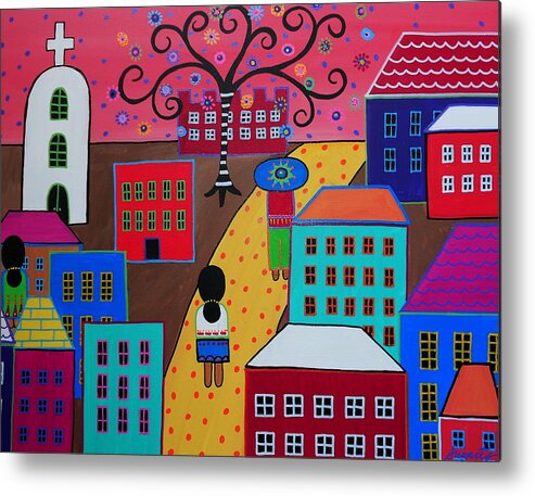 Pristine Metal Print featuring the painting Mexican Town #20 by Pristine Cartera Turkus