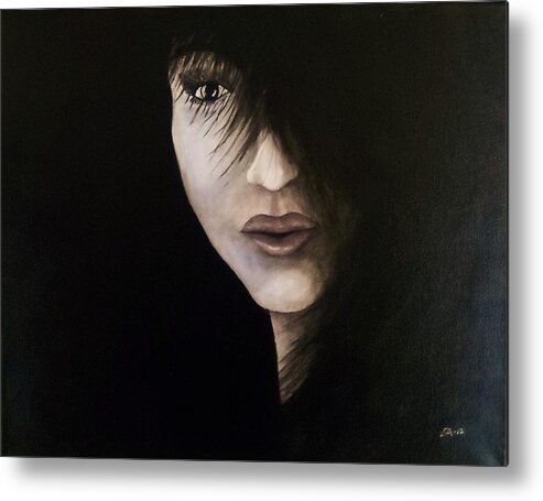 Face Metal Print featuring the painting A Face in the Shadows by Edwin Alverio