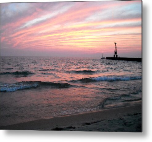 Lake Michigan Metal Print featuring the photograph A Walk on Pentwater Beach by Penny Hunt