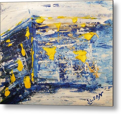 Kotel Metal Print featuring the painting Abstract Kotel Prayer at the Western Wall Waiting for Peace in Blue Yellow Silver Jerusalem Israel by M Zimmerman