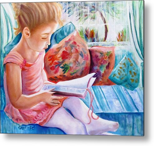 Girl Reading Metal Print featuring the painting An Open Book by Carol Allen Anfinsen