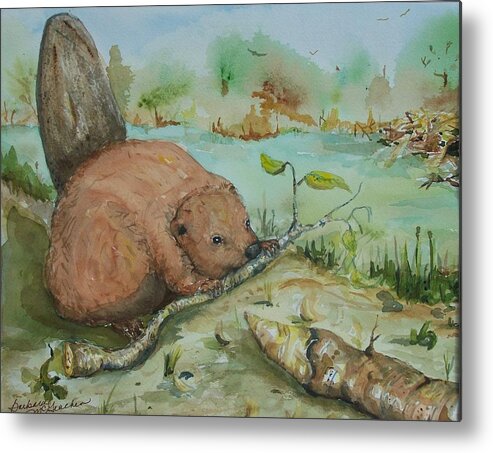 Beaver Metal Print featuring the painting Baby Beaver II by Barbara McGeachen