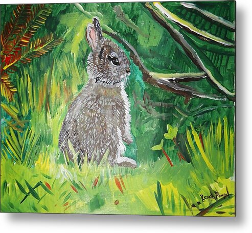 Forest Metal Print featuring the painting Baby Rabbit by Renate Pampel