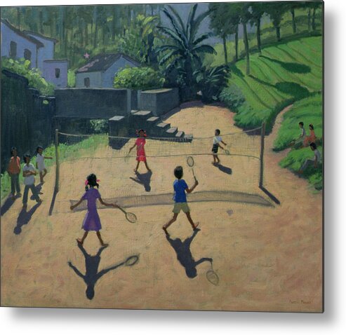 Playing Metal Print featuring the painting Badminton by Andrew Macara