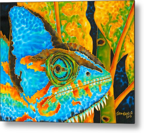 Chameleon Painting Metal Print featuring the painting Blue Chameleon by Daniel Jean-Baptiste