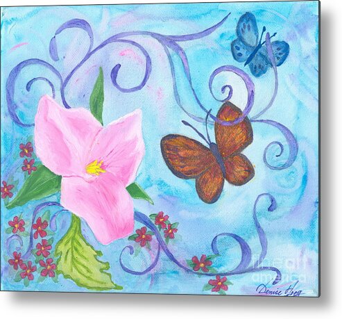 Butterflies Metal Print featuring the painting Butterflies and Flowers by Denise Hoag