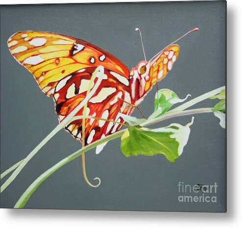 Butterfly Metal Print featuring the painting Butterfly on Vine by Jimmie Bartlett