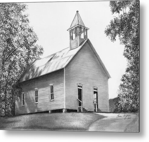 Paper Metal Print featuring the drawing Cades Cove Methodist Church by Lena Auxier