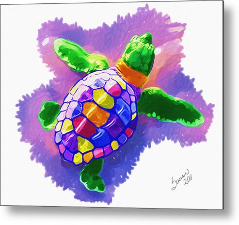 Turtle Metal Print featuring the digital art Colorful turtle by Susan Cliett