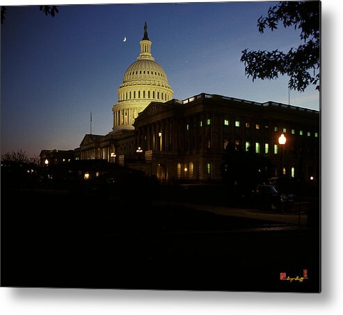 Scenic Metal Print featuring the photograph Conjunction of Moon Venus and Jupiter over the U S Capitol 15Q by Gerry Gantt