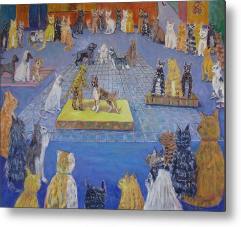Cats Metal Print featuring the painting Crazy Cats Dog Show by Bonnie Wilber