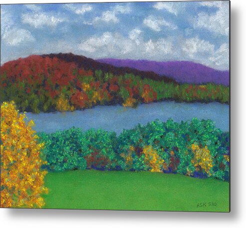 Landscape Metal Print featuring the pastel Crisp Kripalu Morning by Anne Katzeff