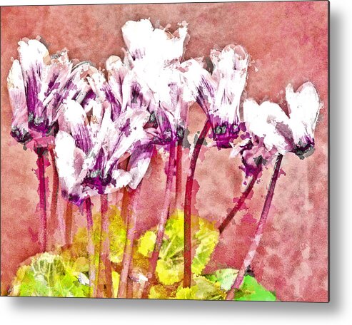 Digital Art Metal Print featuring the digital art Cyclamen Watercolor by Jill Balsam