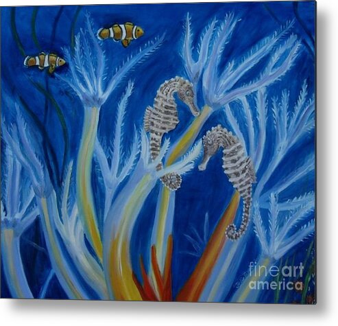 Seahorses Metal Print featuring the painting Date Night on the Reef by Julie Brugh Riffey