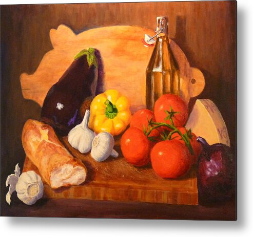 Still Life Metal Print featuring the painting Eggplant Parmigiana by Joe Bergholm