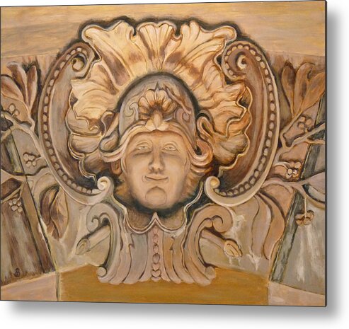 Statue Metal Print featuring the painting Face on the Wall by Joe Bergholm