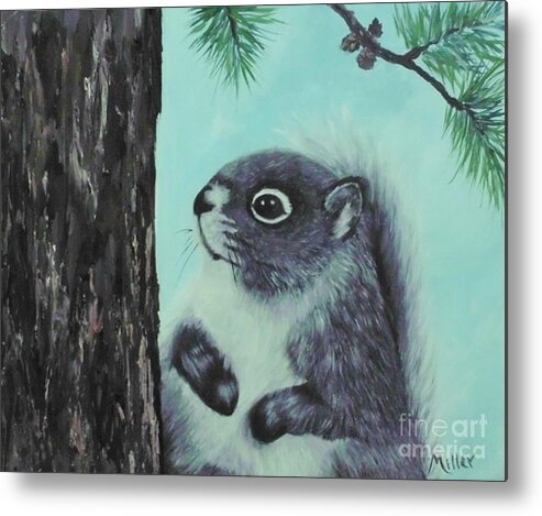 Animal Metal Print featuring the painting Grey Squirrel by Peggy Miller