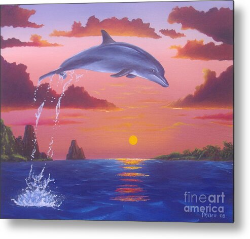 Dolphin Paintings Metal Print featuring the painting Jumping Dolphin by Michael Allen