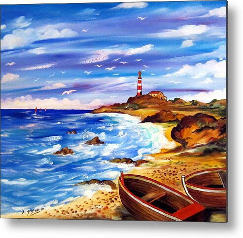 Landscape Metal Print featuring the painting Lighthouse Island by Roberto Gagliardi