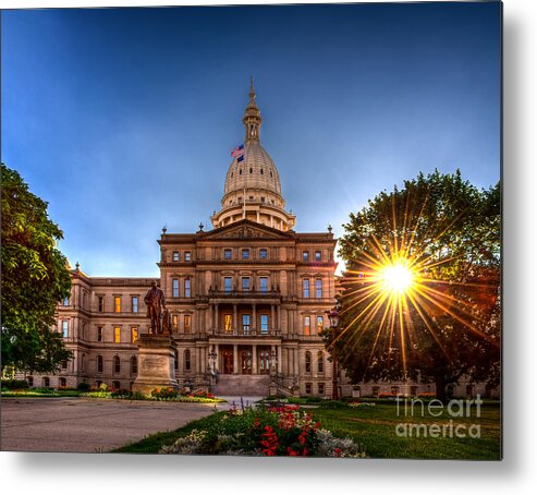 Capitol Metal Print featuring the photograph Michigan Capitol - HDR-1 by Larry Carr