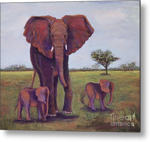 Elephant Metal Print featuring the pastel Mom With Kids by Joyce Guariglia