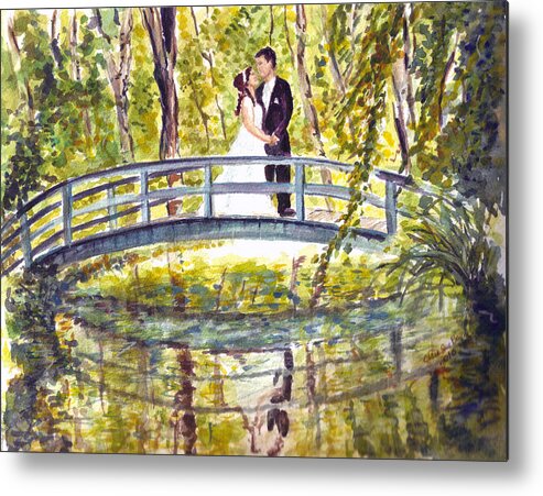 Garden Bridge Metal Print featuring the painting Monet Wedding by Clara Sue Beym